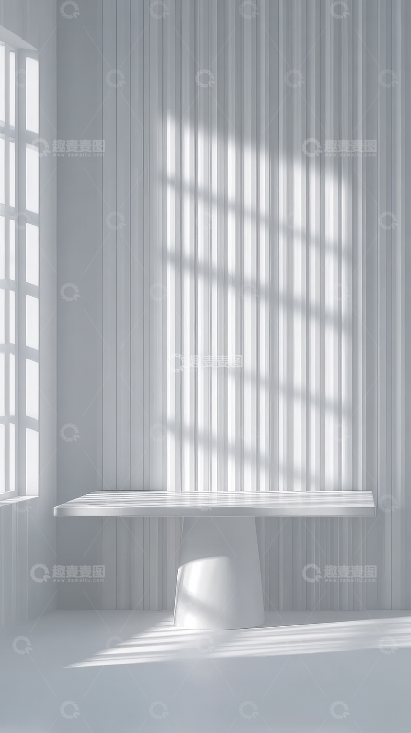 高清大图下载【趣麦麦图】阳光透过窗帘洒在白色桌椅上