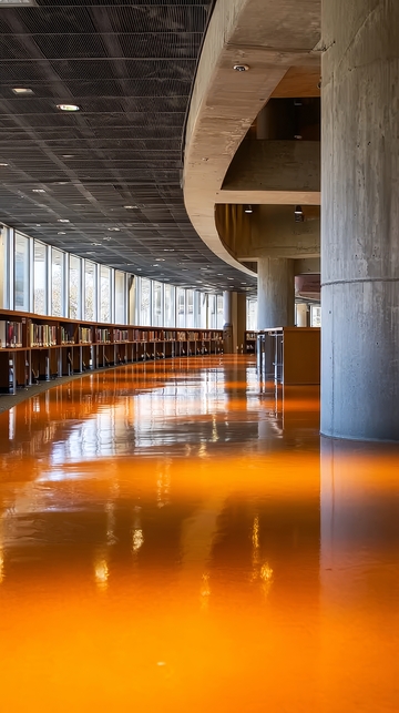 现代建筑内部橙色地面反射光线