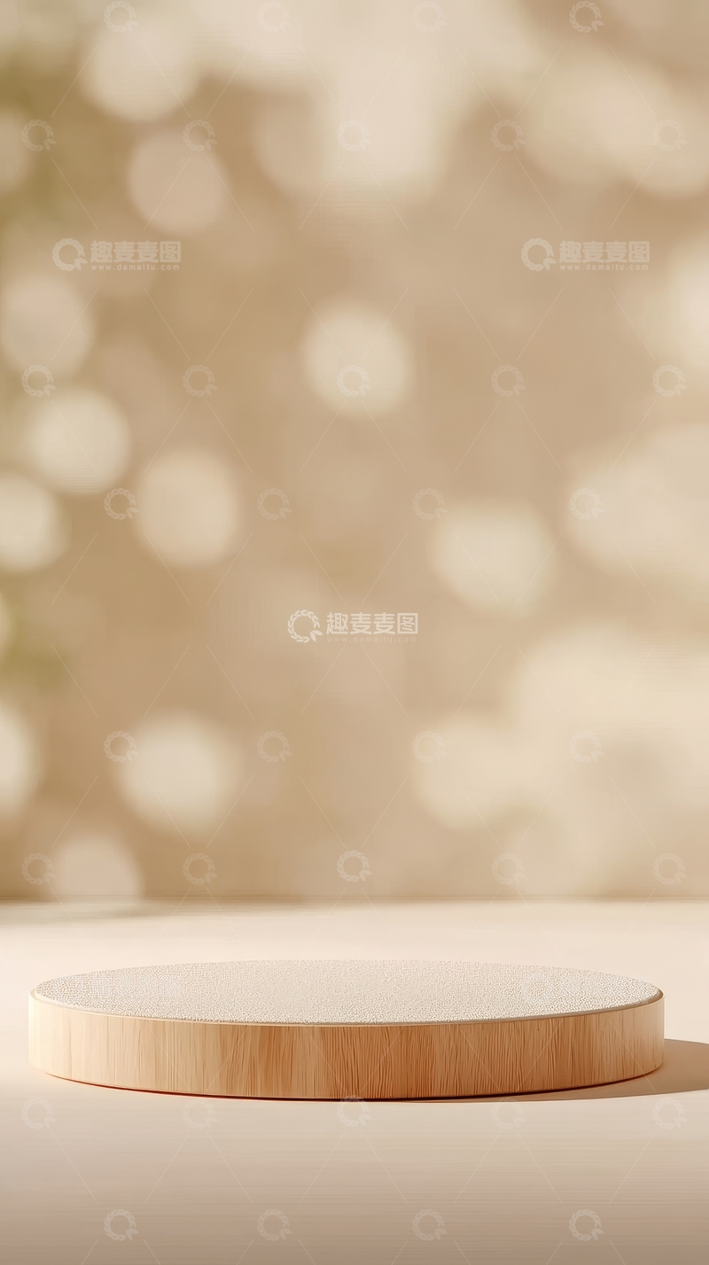 高清大图下载【趣麦麦图】木质圆台置于柔和光斑背景前