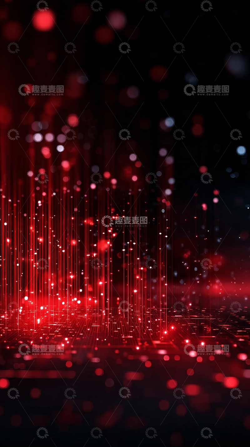 高清大图下载【趣麦麦图】-红色光点与线条构成的科技感抽象背景