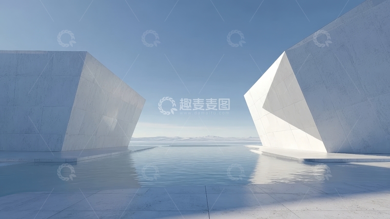 高清大图下载【趣麦麦图】白色几何体漂浮于水面