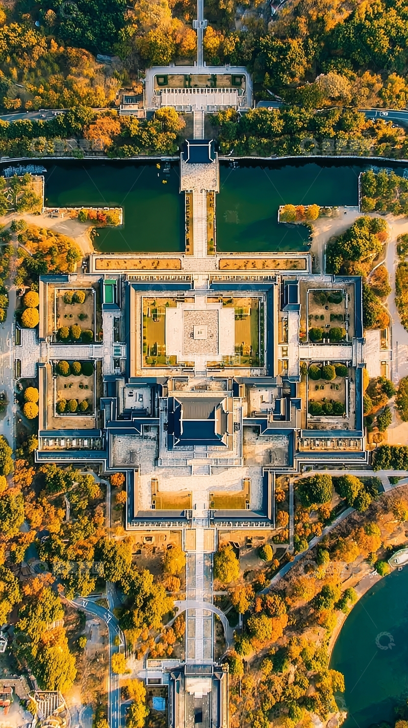 高清大图下载【趣麦麦图】俯瞰对称园林建筑群