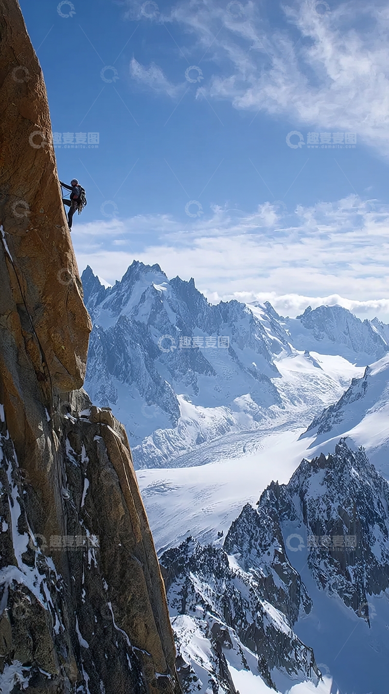 高清大图下载【趣麦麦图】登山者攀爬陡峭岩壁
