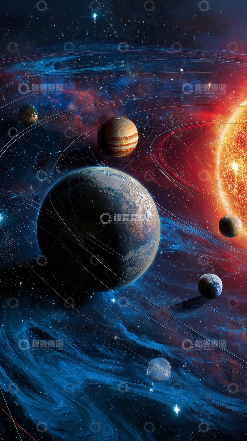 高清大图下载【趣麦麦图】宇宙中行星环绕恒星运行