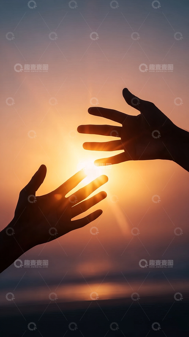 高清大图下载【趣麦麦图】双手捧住夕阳的剪影