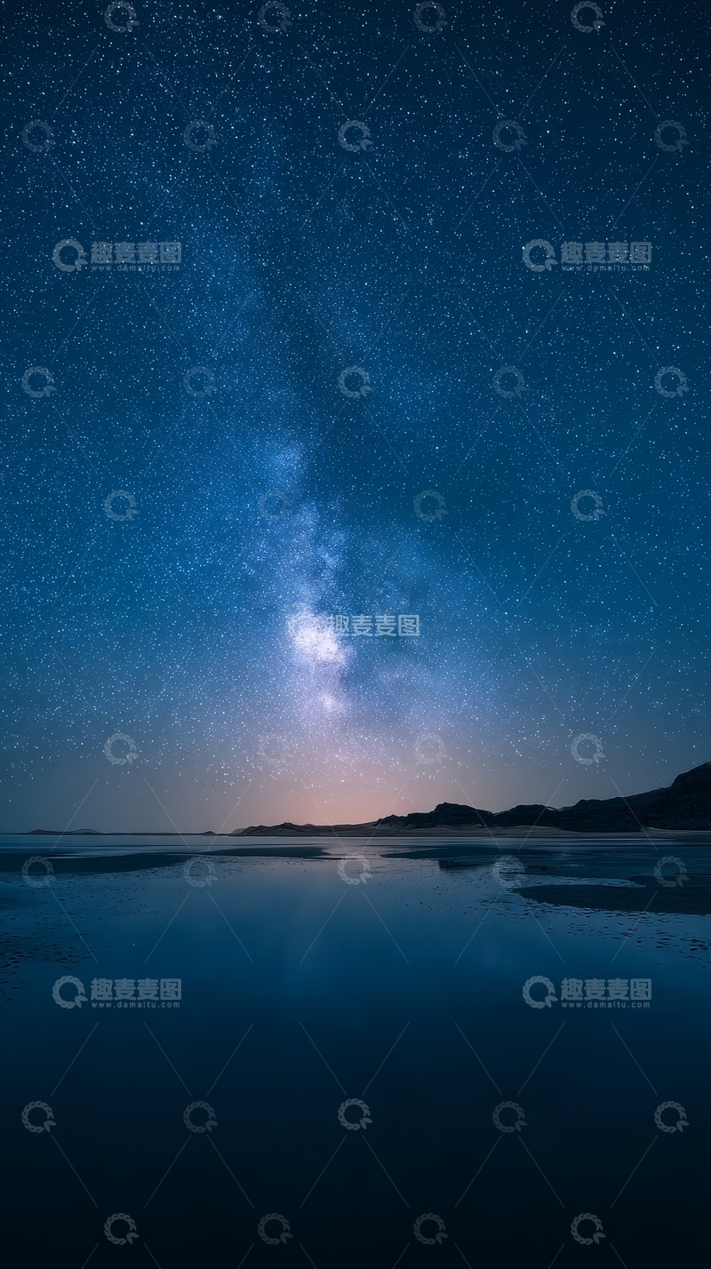 高清大图下载【趣麦麦图】夜空银河倒映在平静水面