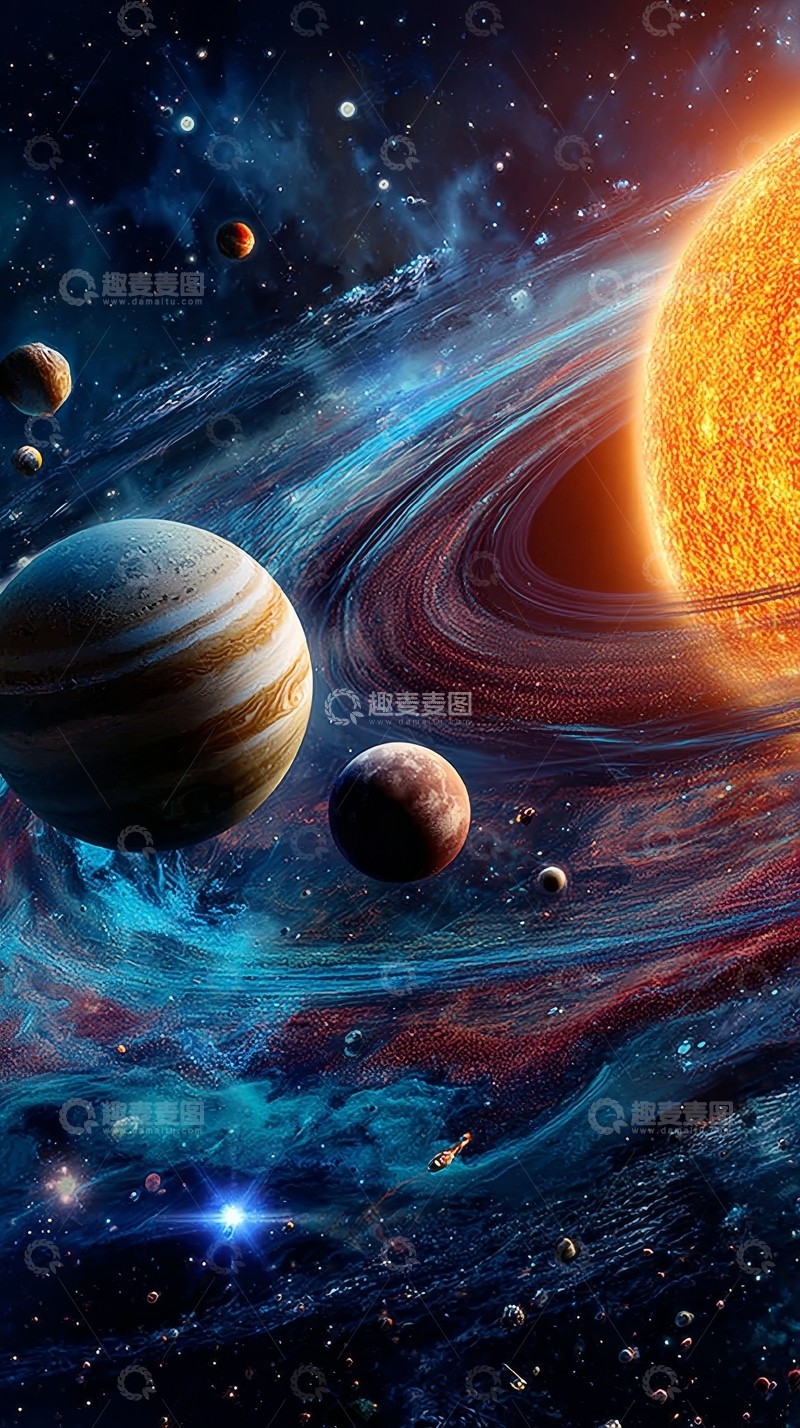 高清大图下载【趣麦麦图】宇宙星体环绕恒星运行