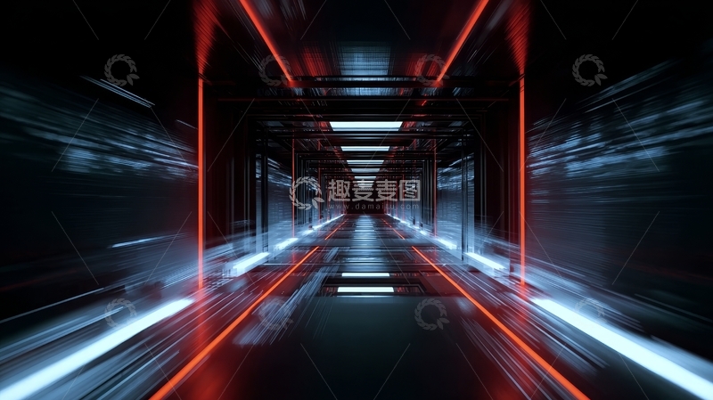 高清大图下载【趣麦麦图】红色光线照亮的未来隧道