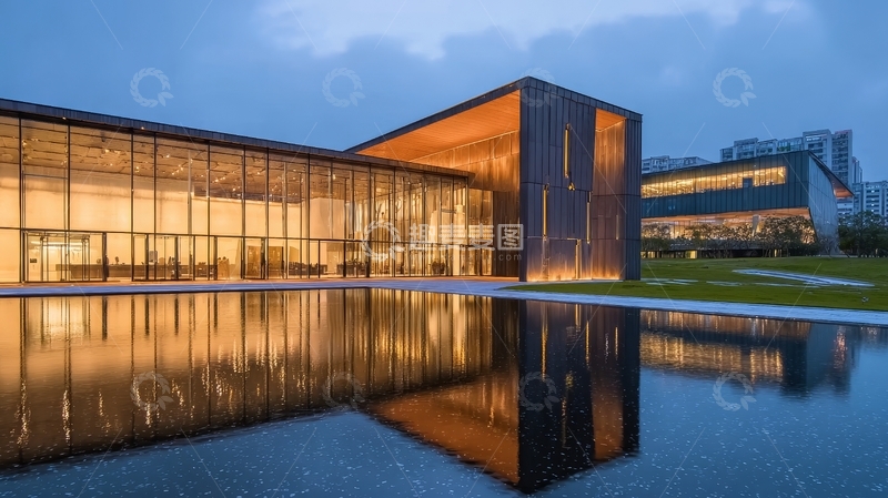 高清大图下载【趣麦麦图】现代建筑在水面上的倒影