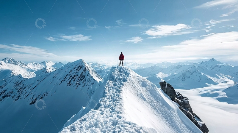 高清大图下载【趣麦麦图】一人站在雪山峰顶眺望远方