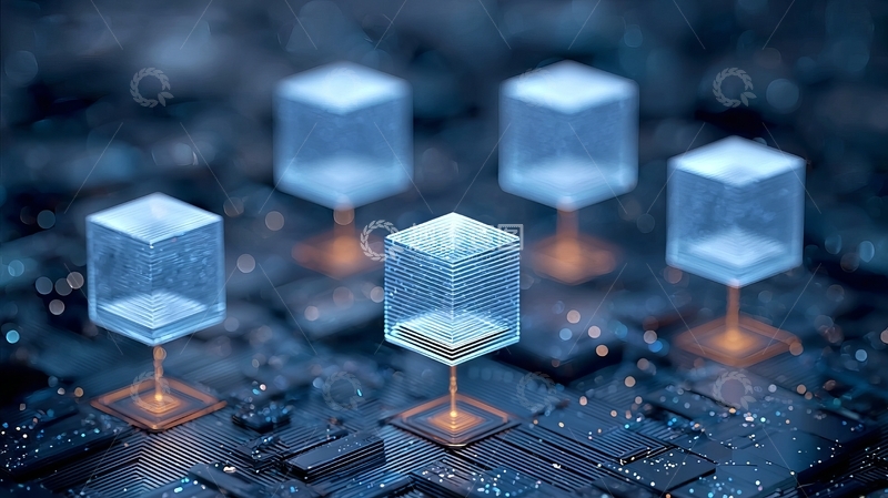 高清大图下载【趣麦麦图】-透明立方体悬浮于电路板之上