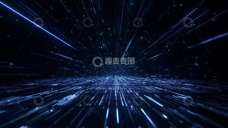 高清大图下载【趣麦麦图】蓝色光束在黑暗空间中快速延伸