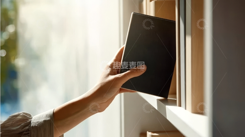 高清大图下载【趣麦麦图】手从书架上取下黑色书籍