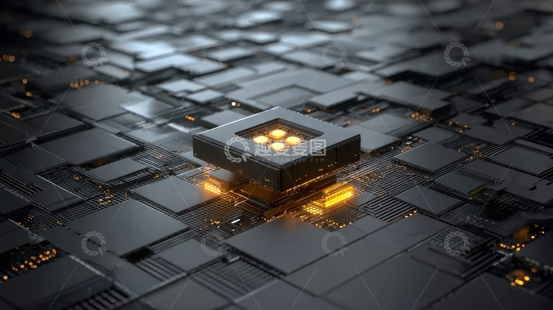 高清大图下载【趣麦麦图】发光芯片置于复杂电路板上