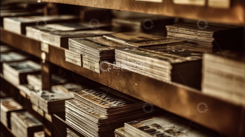 高清大图下载【趣麦麦图】书架上整齐堆放的旧报纸