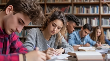 学生在图书馆专注学习
