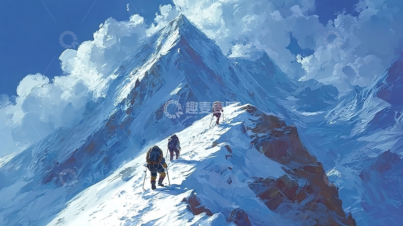 高清大图下载【趣麦麦图】登山者攀登雪山峰顶