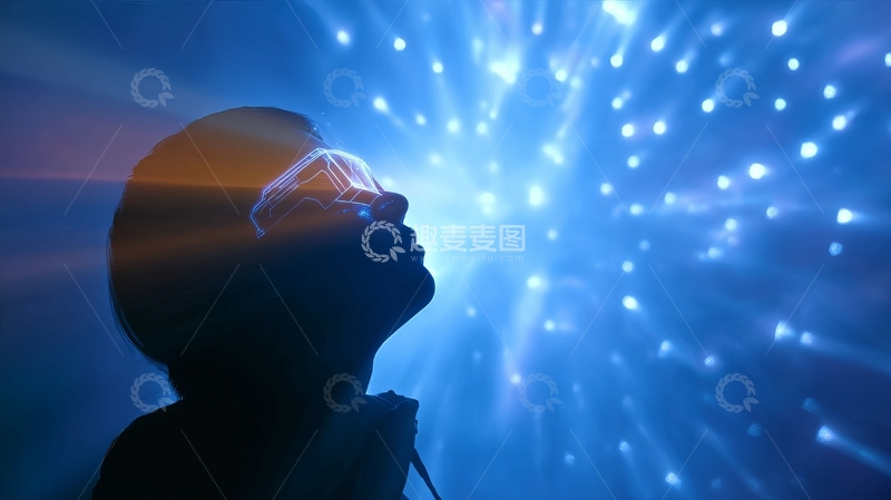 高清大图下载【趣麦麦图】人物仰望发光星点背景