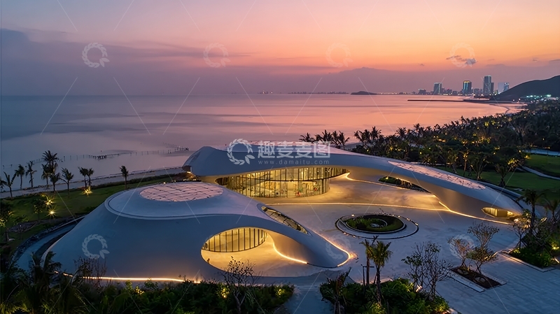 高清大图下载【趣麦麦图】海滨现代建筑黄昏景观