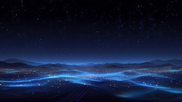 星空下的蓝色波浪光带