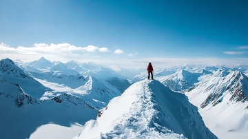 一人站在雪山顶峰眺望远方