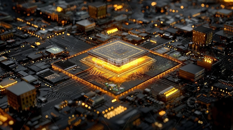 高清大图下载【趣麦麦图】发光的芯片电路板特写