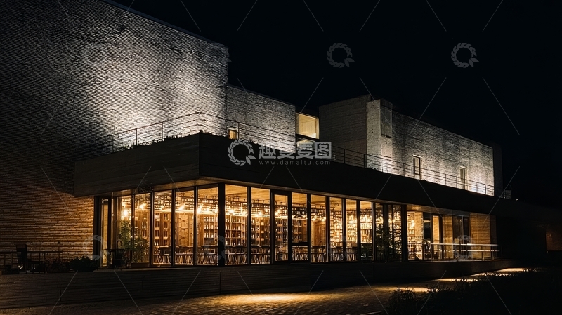 高清大图下载【趣麦麦图】夜晚灯光下的现代建筑外观