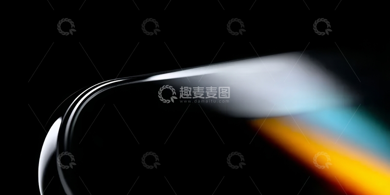 高清大图下载【趣麦麦图】黑色背景上的光滑曲线与彩色光带