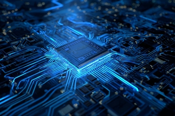 发光的电路板芯片特写