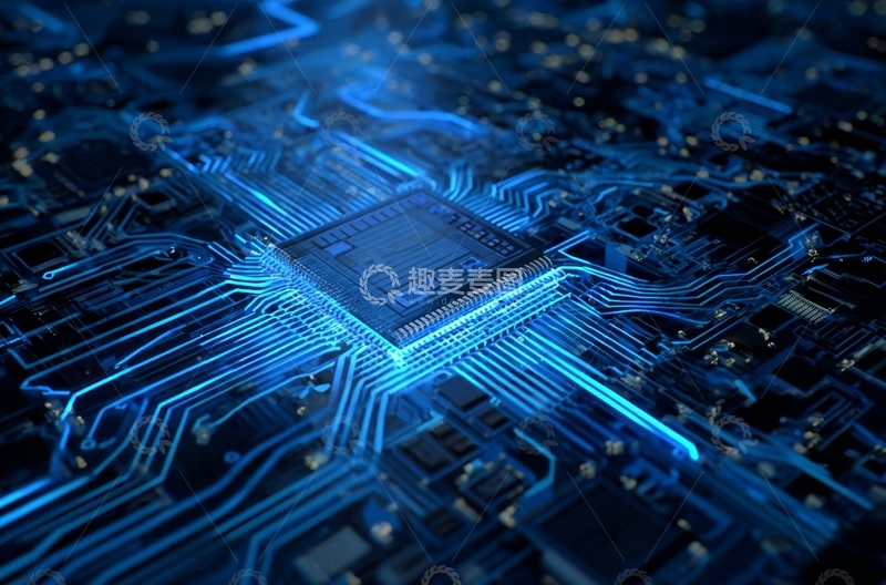 高清大图下载【趣麦麦图】发光的电路板芯片特写