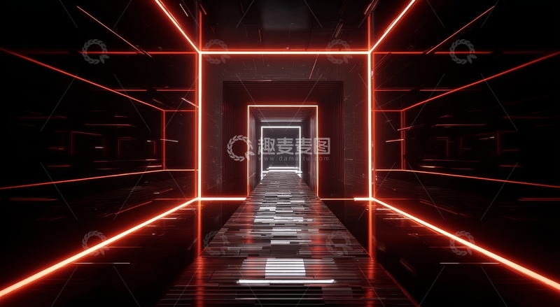高清大图下载【趣麦麦图】红色光带照亮的未来走廊