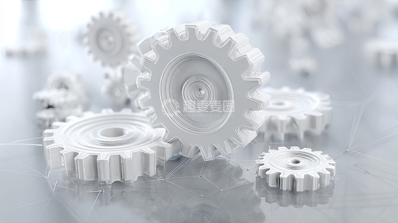 高清大图下载【趣麦麦图】白色齿轮在光滑表面上排列