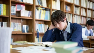 学生在图书馆专注学习