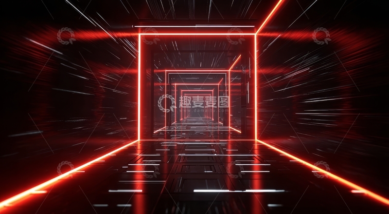 高清大图下载【趣麦麦图】红色激光构成的无限隧道
