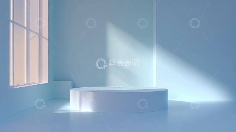 高清大图下载【趣麦麦图】简约白色空间中的圆形讲台