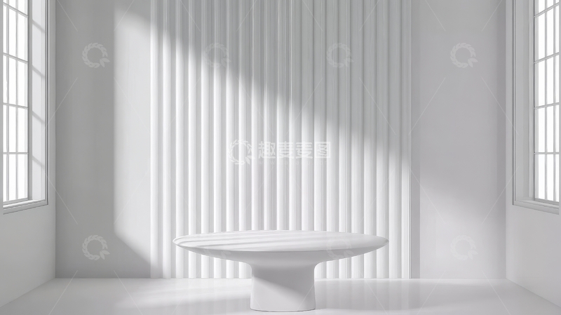 高清大图下载【趣麦麦图】白色房间内圆形桌子与光影