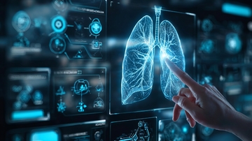 手指触碰虚拟肺部扫描图像