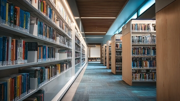 图书馆内书架排列整齐