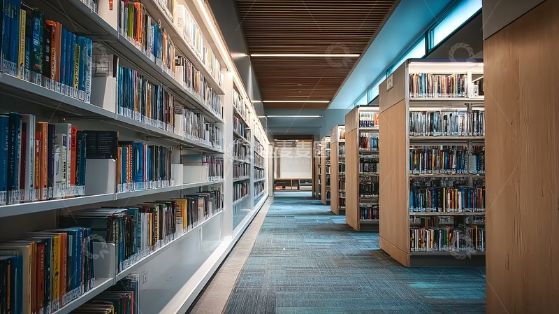 高清大图下载【趣麦麦图】图书馆内书架排列整齐