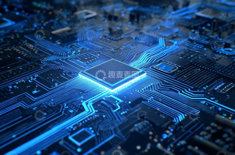 高清大图下载【趣麦麦图】发光电路板上的芯片特写