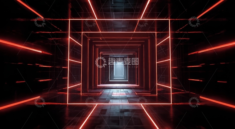 高清大图下载【趣麦麦图】-红色光线构成的未来隧道