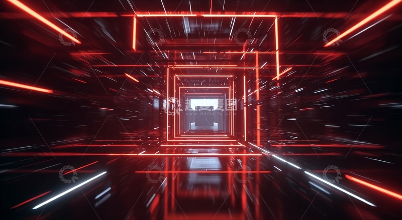 高清大图下载【趣麦麦图】红色光带构成的未来隧道