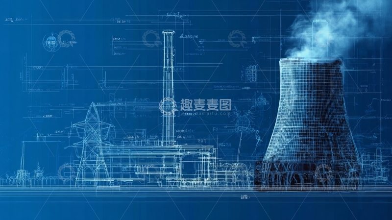 高清大图下载【趣麦麦图】工业设施冷却塔与烟雾排放