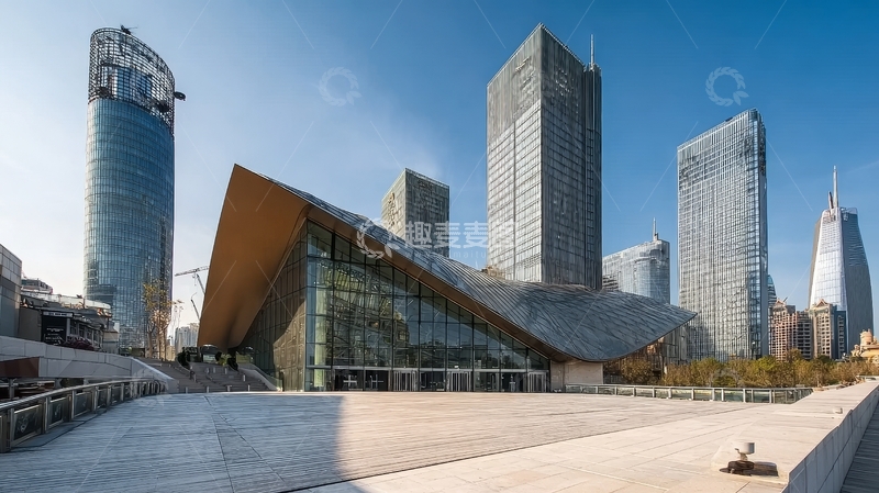 高清大图下载【趣麦麦图】现代城市建筑群与玻璃幕墙结构