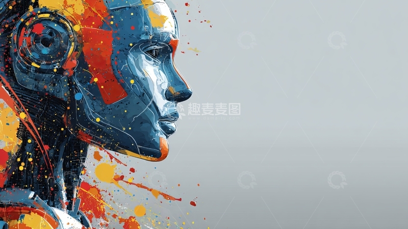高清大图下载【趣麦麦图】机械人头侧脸彩色涂鸦
