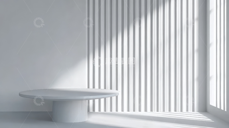 高清大图下载【趣麦麦图】白色空间中的圆形桌与光影