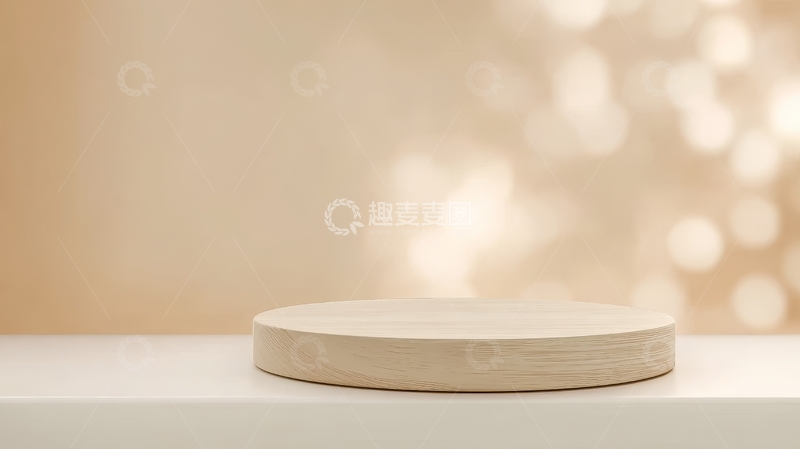 高清大图下载【趣麦麦图】浅色圆形木台置于白色桌面