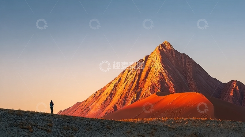 高清大图下载【趣麦麦图】一人站在沙漠山峰前的剪影