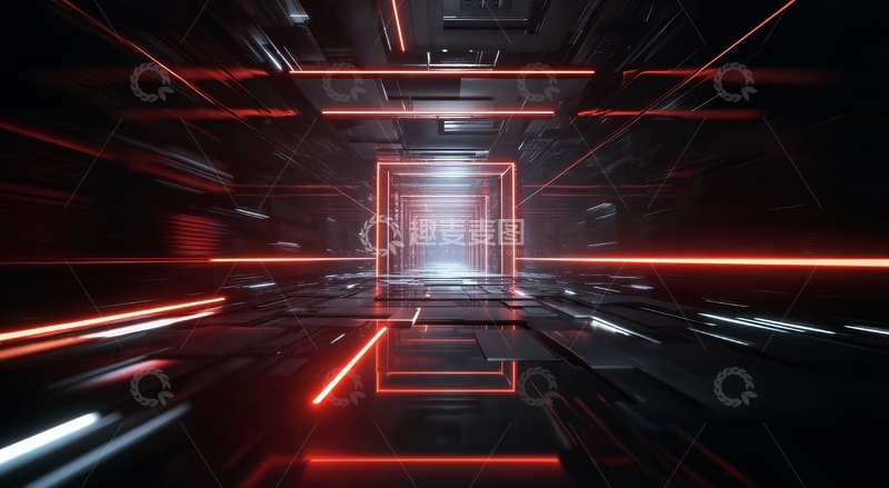 高清大图下载【趣麦麦图】红色光线构成的未来科技隧道