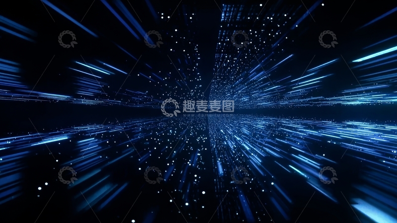 高清大图下载【趣麦麦图】蓝色光束在黑暗空间中快速延伸